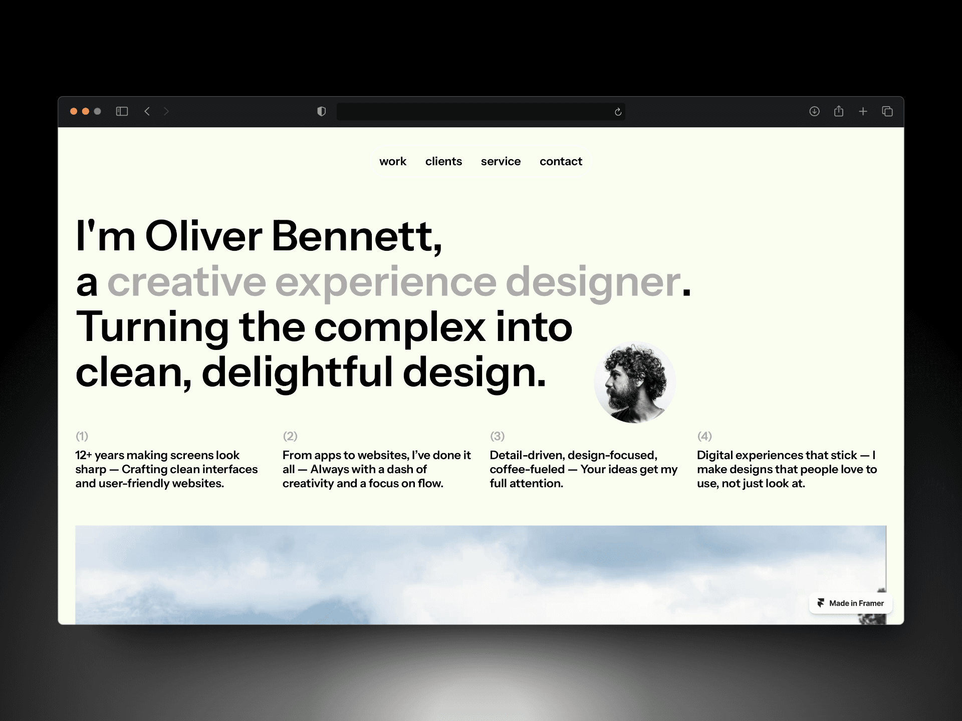 Homepage of the digital-first design studio portfolio