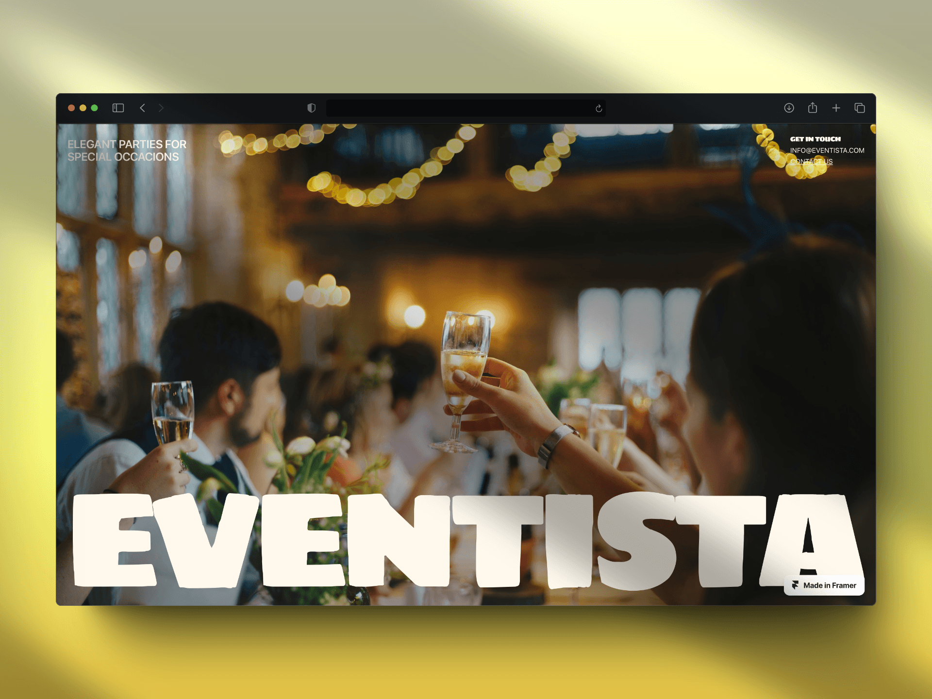 Homepage of the premium event planning website featuring vibrant design