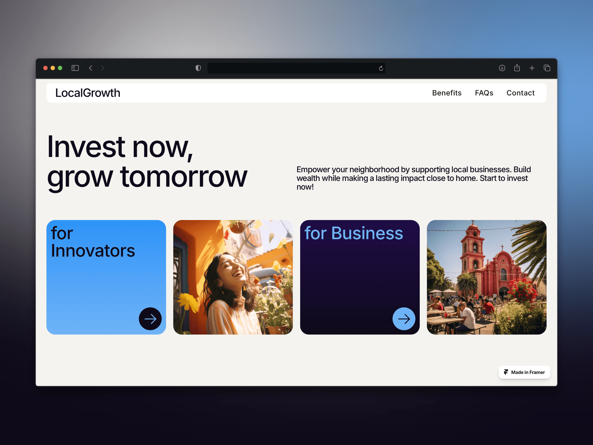 Homepage of the investor landing page showcasing local opportunities